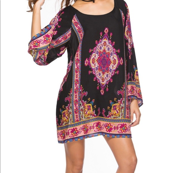 Dresses & Skirts - Bohemian Tunic Dress Multicolored Long Sleeve